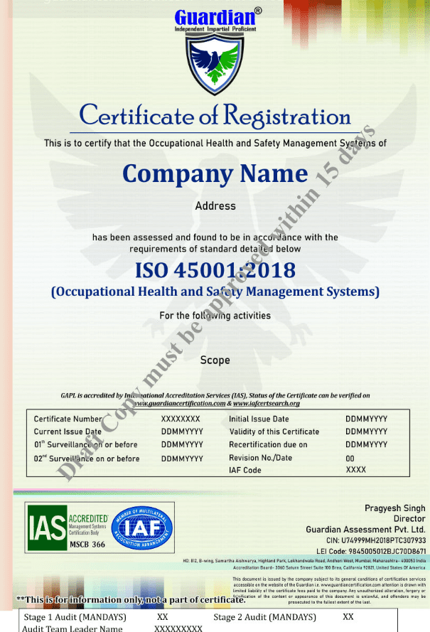 Sample Certificate ISO 45001 - IAS