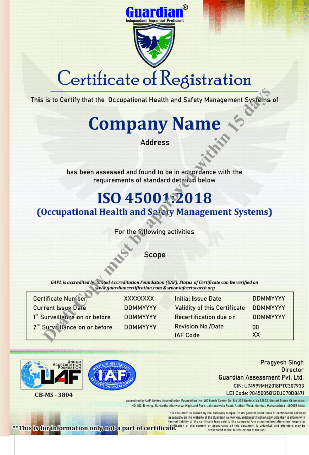 Sample Certificate ISO 45001 - UAF